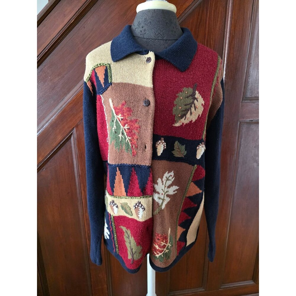 Classic Elements Womens Fall Leaf Patchwork Cardi… - image 2